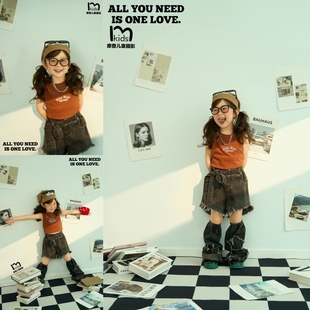 新款儿童摄影服装潮童美式街头女孩艺术照写真照拍照服装主题道具