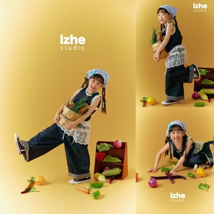 儿童摄影服装蔬菜主题韩杂风写真女童牛仔拍照道具复古走秀大童