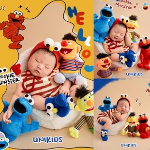 新生儿摄影服装初生婴儿拍照衣服影楼月子照芝麻街主题道具满月照