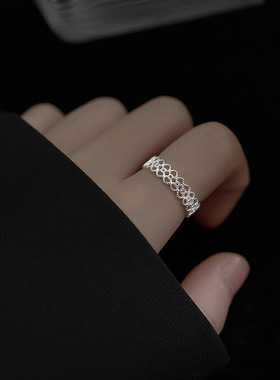 s925纯银蕾丝花边窄版戒指女开口