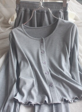 2026春季新款小碎花日常居家服针织开衫9分长裤大码睡衣外穿女士