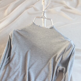 修身 打底衫 显瘦上衣 秋冬打底T恤女灰色莫代尔胖MM大码 半高领长袖