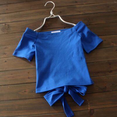 短袖辣妹适中一字肩针织纯棉女T