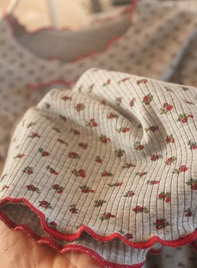 小碎花圆领长袖T恤居家服可外穿大码睡衣上衣针织睡裤秋冬打底衫