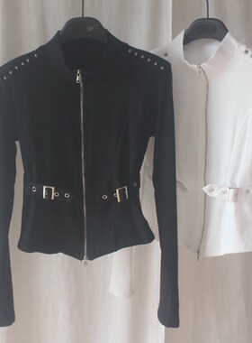 马术骑士风长袖立领针织短外套修身短款拉链衫高腰显瘦薄上衣女装