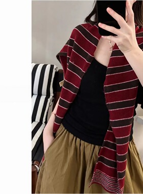 【阿普瑞风披肩】早秋复古撞色条纹新款T型披肩韩版气质叠穿披肩