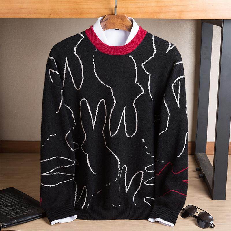 新款撞色提花纯山羊绒衫男士加厚落肩冬季青年100纯羊绒毛衣男,男装,羊绒套衫,淘宝优惠券,粉丝福利购,淘宝优惠卷