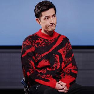 红色本命年加厚羊绒衫男100纯羊绒小半高领中国风明星同款毛衣男