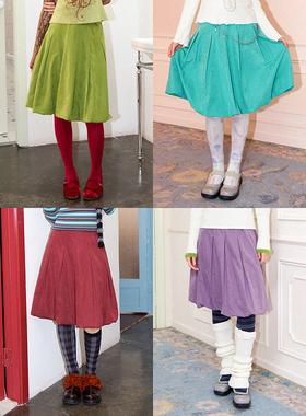 化学少女「半糖主义」压褶花苞中裙绒面桃皮绒定染树脂扣半身裙