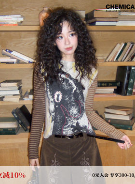 毛织打底印花长袖T恤女