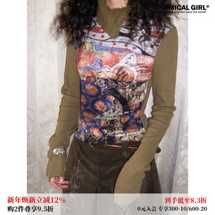 化学少女「麋鹿寻踪」羊绒针织翻领新中式长袖内搭T恤女上衣秋冬