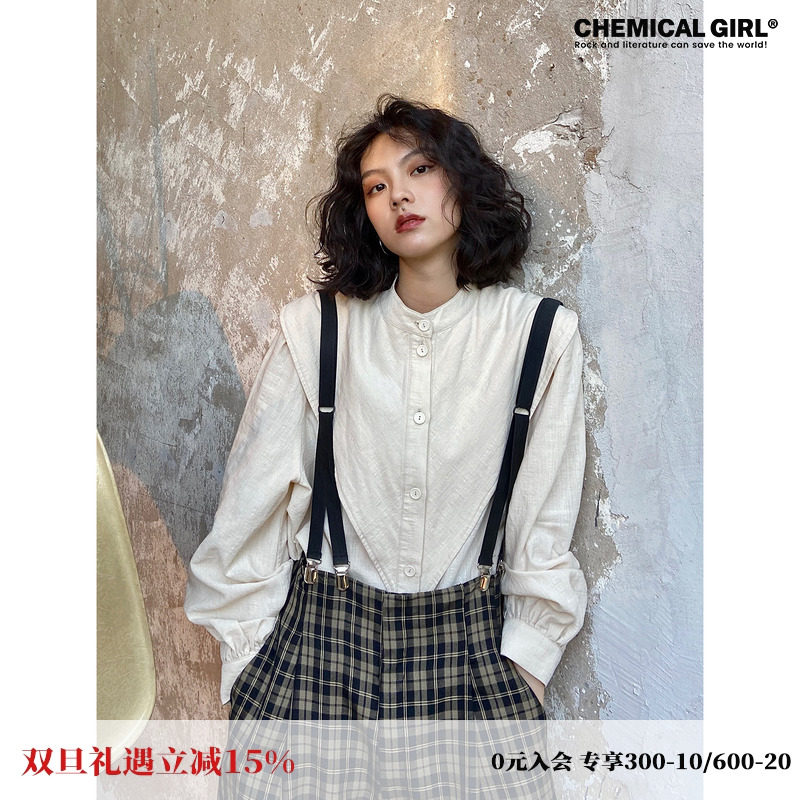 化学少女宽松复古港风长袖衬衫
