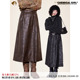 化学少女「反叛校园加长款 半身裙秋冬女 」复古印花皮革a字裙长款