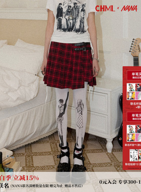 化学少女×NANA联名 设计感人物印花白色连裤袜女朋克风复古