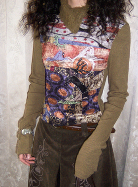 化学少女「麋鹿寻踪」羊绒针织翻领新中式长袖内搭T恤女上衣秋冬