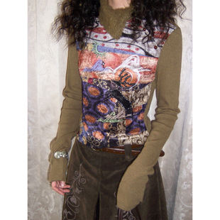 化学少女「麋鹿寻踪」羊绒针织翻领新中式 内搭T恤女上衣秋冬 长袖