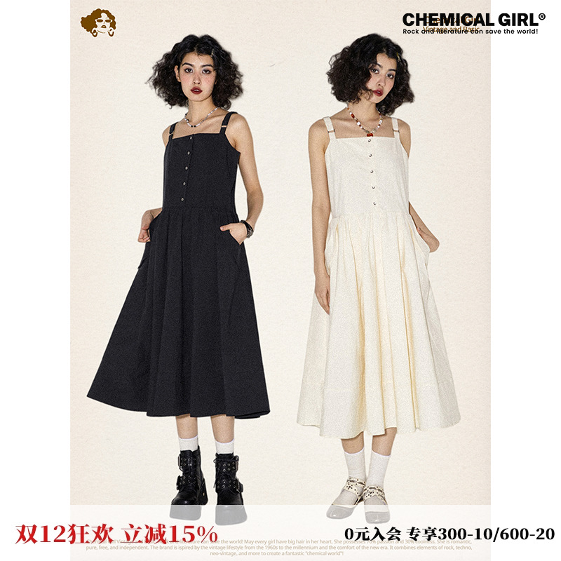 夏季宽松A字形机能风吊带连衣裙