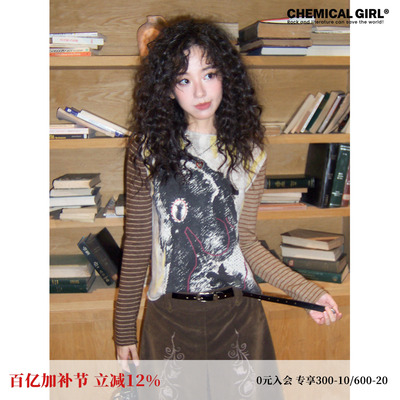 毛织打底印花长袖T恤女