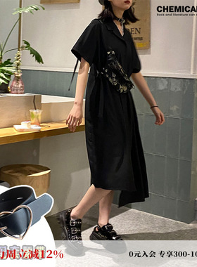 化学少女「哥特甜心」法式显瘦连衣裙女夏季气质黑色a字小众裙子