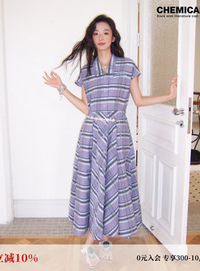 衬衫领格纹连衣裙女夏新品