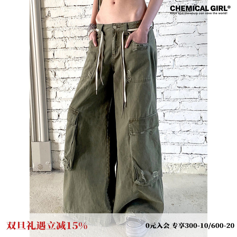 自由部落字母做旧宽松工装裤