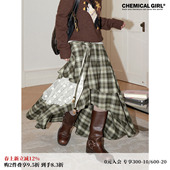 化学少女「森屿」不规则拼接蕾丝复古格子半身裙梨形秋冬伯克利裙