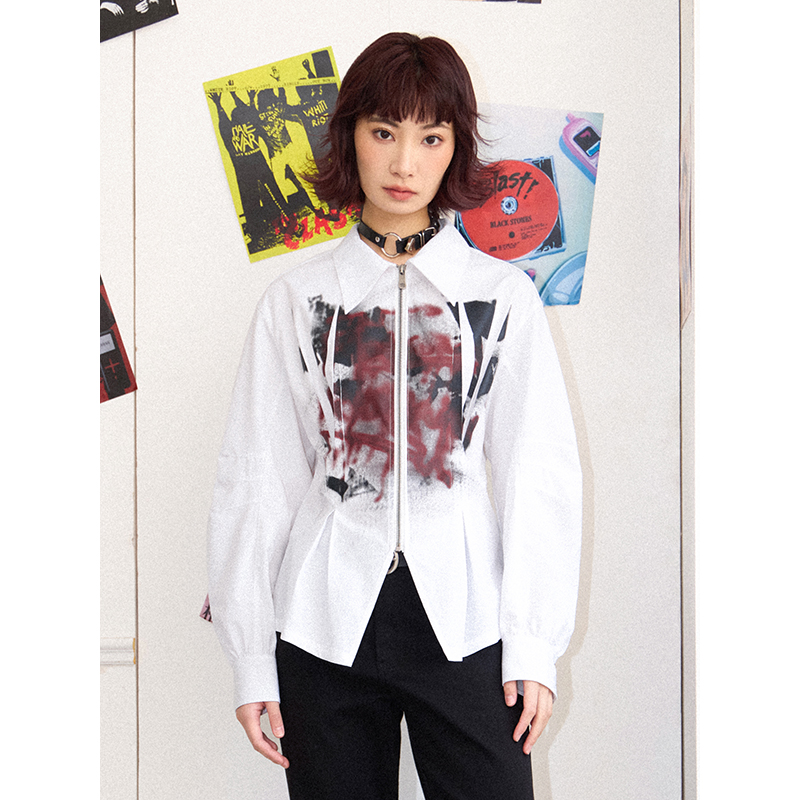 化学少女滑稽滑稽收腰长袖衬衫