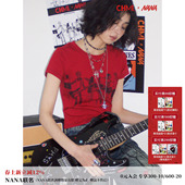 复古红色印花正肩修身 20点上新 短T恤 化学少女×NANA联名