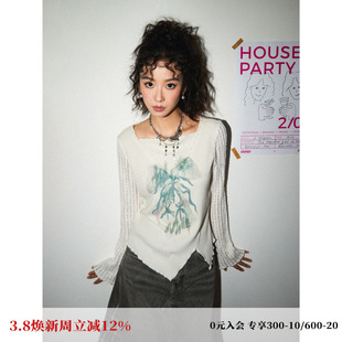 化学少女「雾雨森林」方领复古印花修身打底衫秋装长袖T恤上衣女