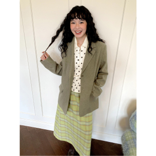 化学少女「青苔备忘录」可拆卸毛领休闲毛呢西服外套女2025新款