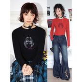 speak」油墨印花圆领德绒复古短发女孩长袖 化学少女「Let T恤