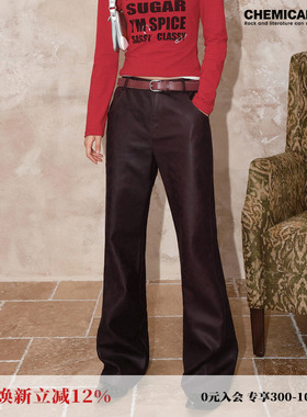 化学少女 H2「葡萄酒」 暗红色喇叭皮裤修身显瘦秋冬款复古外穿女