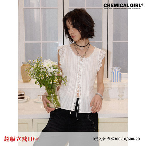 浪漫蕾丝小飞袖无袖衬衫上衣女夏