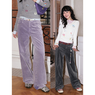 化学少女 H1「冬日重奏」微弹灯芯绒休闲裤女浅紫百搭韩系复古