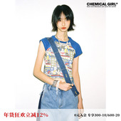 短袖 化学少女「昨夜派对」漫画满印短款 插肩袖 T恤女潮酷街头上衣