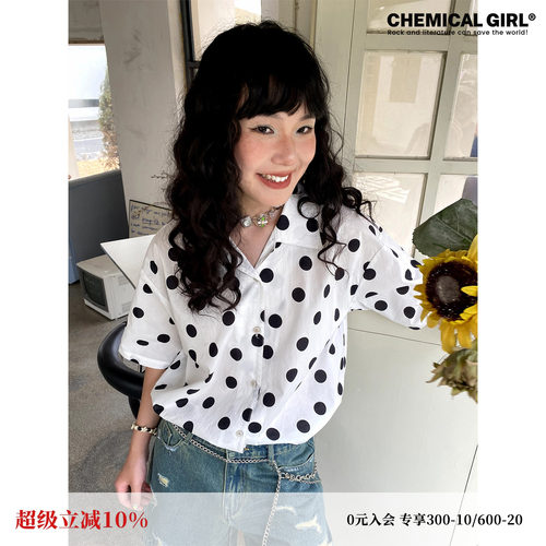 波点短袖衬衫女夏纯棉