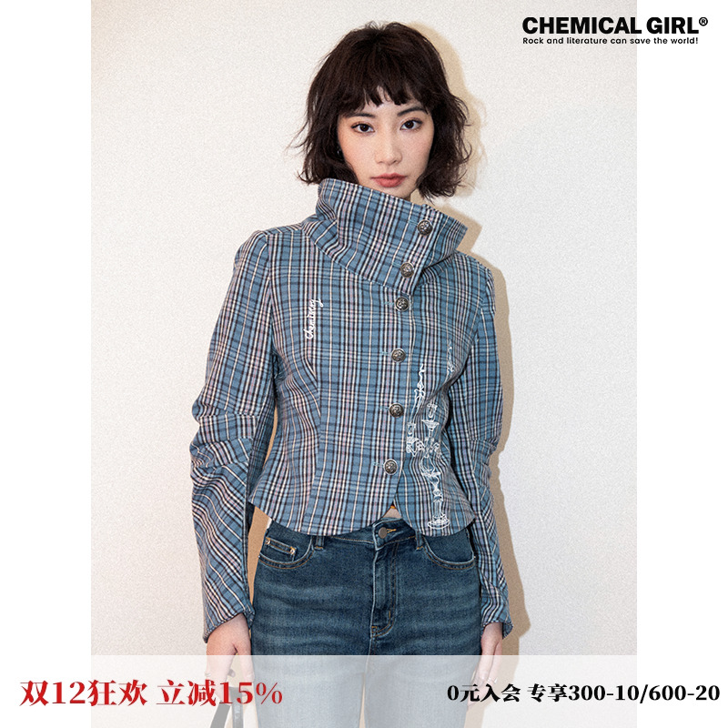 化学少女烛台堆堆领西装外套