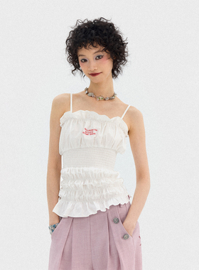 化学少女 「白礁之音」纯棉白色花边背心吊带无袖上衣女夏新品