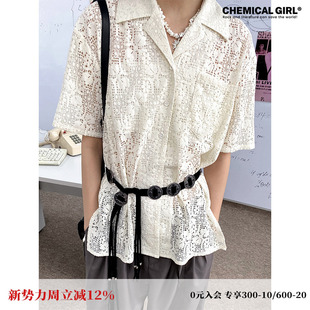 经典 化学少女「白日梦游」 衬衫 复古蕾丝短袖 古巴领宽松上衣 夏季