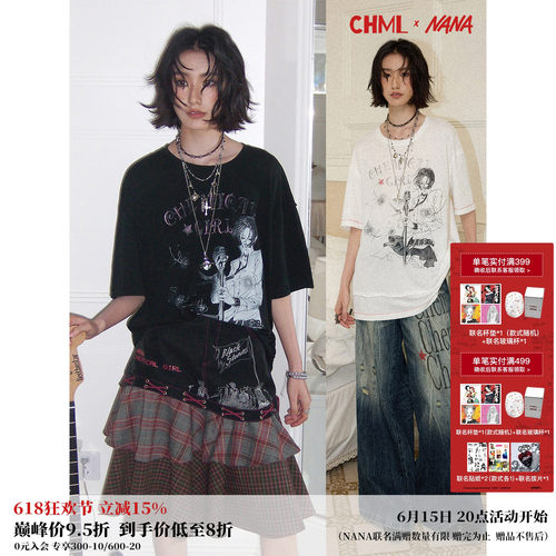 复古宽松人物印花刺绣短袖T恤女