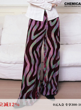 化学少女H1「游界轨迹」复古线条绒感宽松阔腿紫色喇叭裤休闲裤女