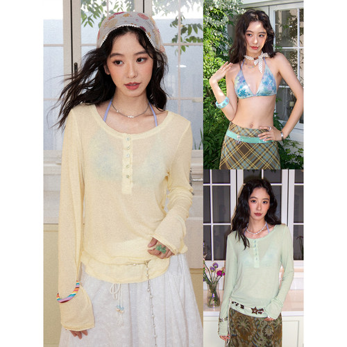 天丝亚麻罩衫比基尼真两件T恤女