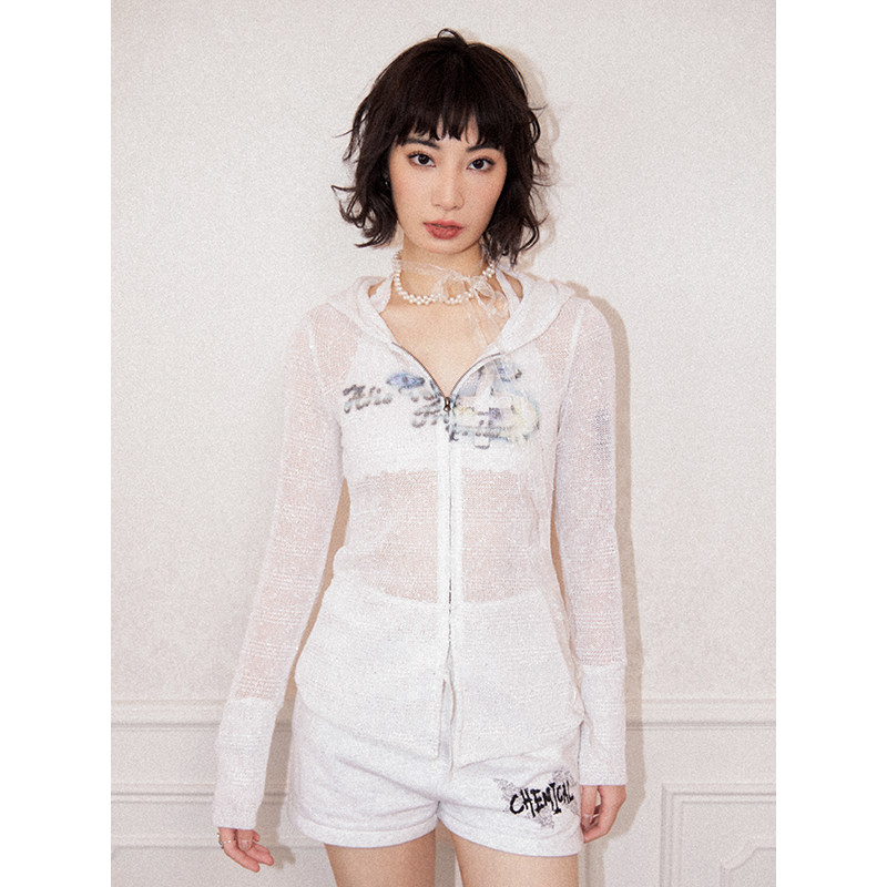 化学少女「电子糖果机」长款网眼珠片蕾丝防晒开衫外套女款春夏