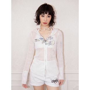 春夏 外套女款 化学少女「电子糖果机」长款 网眼珠片蕾丝防晒开衫