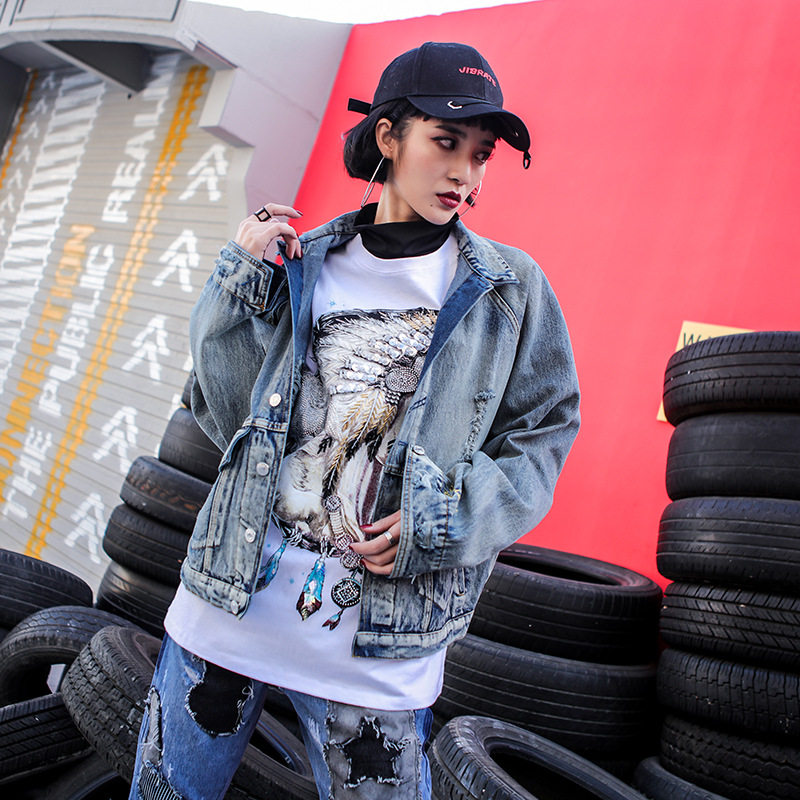 Big size dress 2018 Autumn SNOW WHITE fat MM fashion Chaopai Flower Embroidery Retro cowboy coatin the Women's clothing/Boutique , Jacket  category - from Buy2taobao.com to provide professional Taobao agent buy service