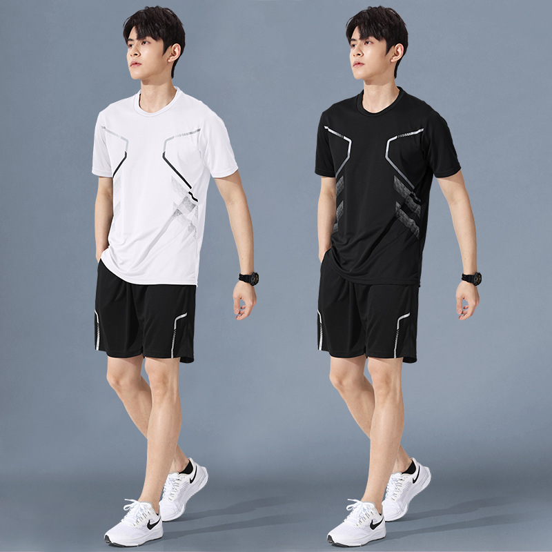 冰丝夏跑步速干衣透气套装装备t恤男短袖运动服健身衣训练服足球