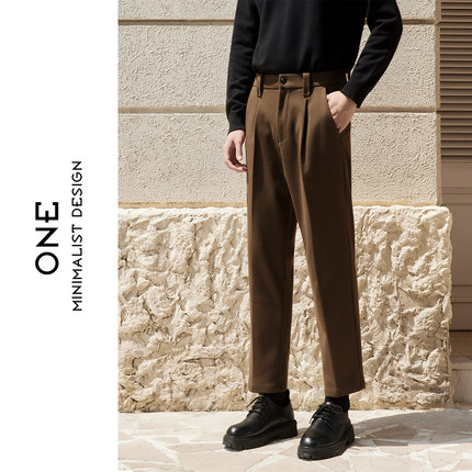 秋冬新款男士毛呢裤直筒休闲裤通勤时尚百搭显瘦抗皱免烫九分裤男