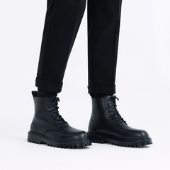 英伦风圆头马丁靴男2024新款系鞋带厚底靴子真皮8眼中高帮马丁靴