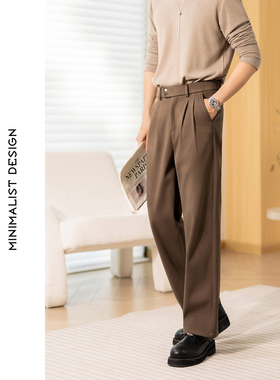 ONE秋冬老钱风高腰直筒休闲裤男宽松百搭长裤极简风高级感毛呢裤