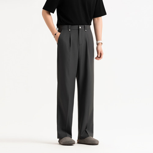 夏季冰丝垂感男士直筒西装裤